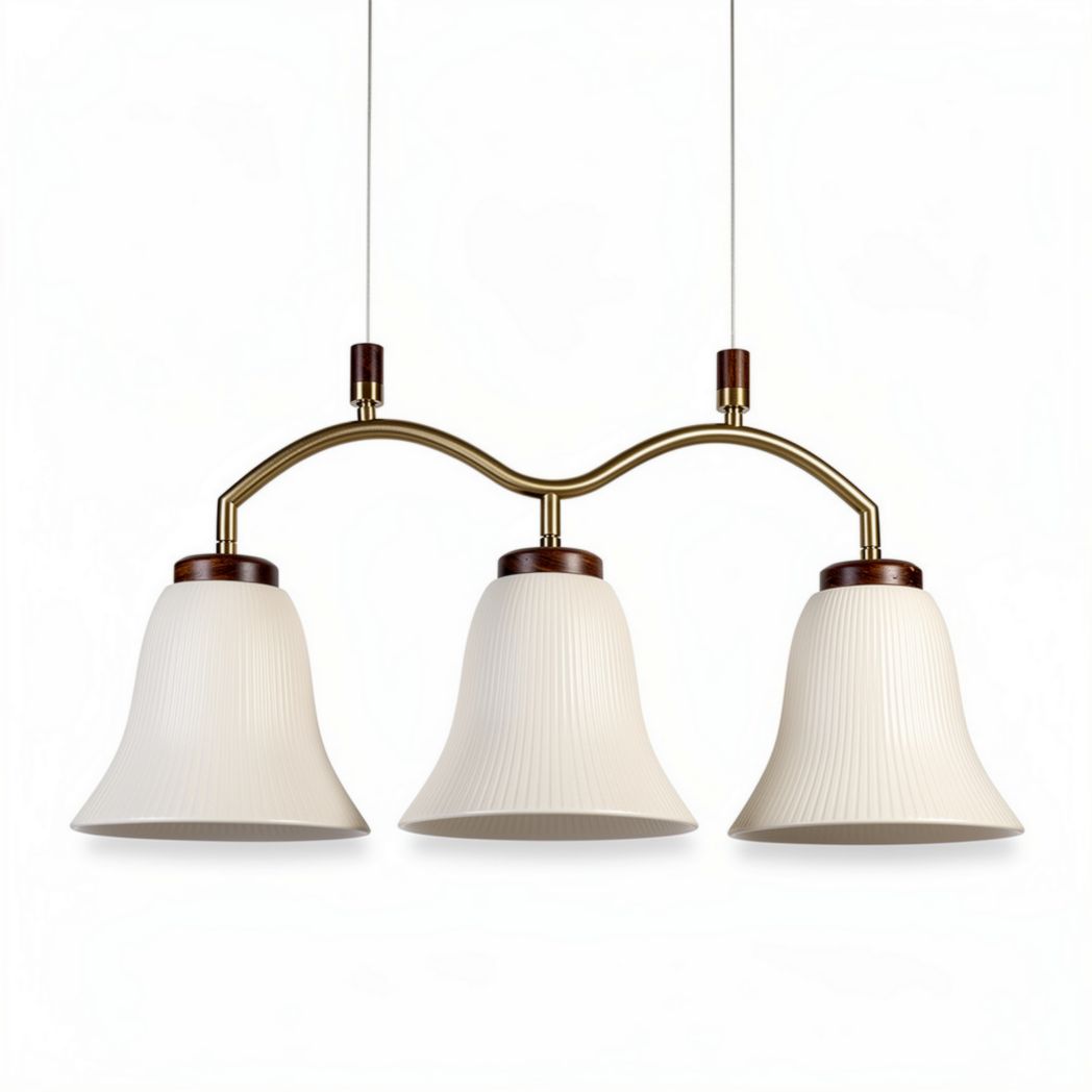 Pendant Light Fixture with Three Bell Shades for Indoor Lighting, Metal and Glass, 40 x 15 x 25cm