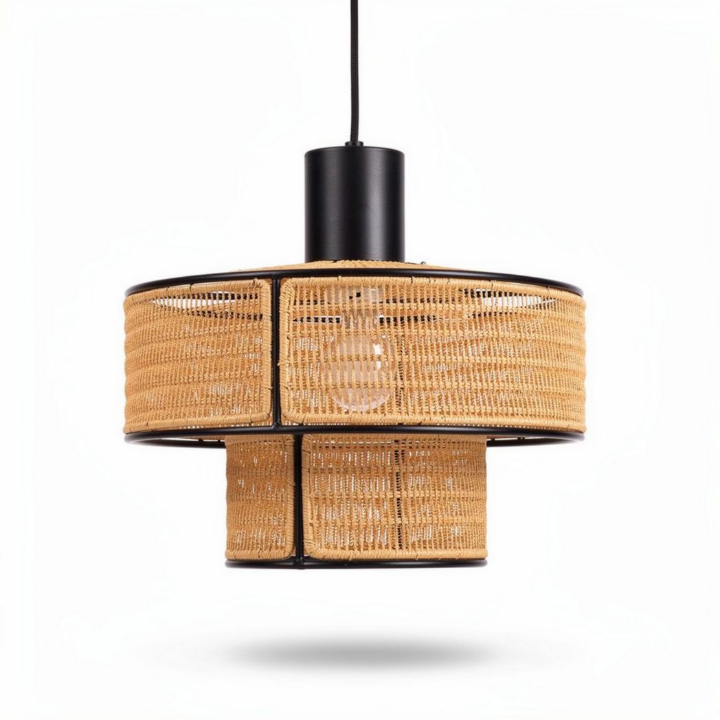 Rattan Pendant Light Fixture – Suitable for Home or Commercial Use – Made from Natural Rattan and Metal – 30 x 30 x 25cm