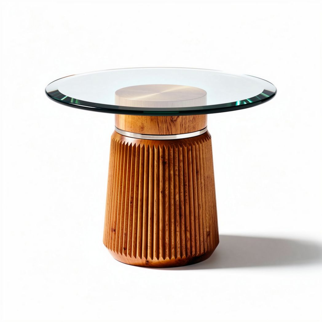 Glass Top Side Table with Wooden Base for Living Room Use made of Glass and Wood – 30 x 30 x 45cm