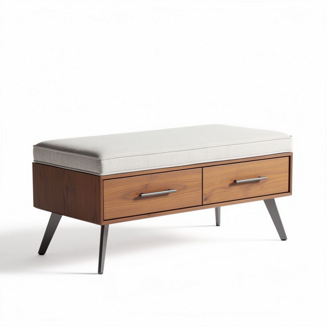 Wooden Storage Bench with Upholstered Seat – Suitable for Entryway or Living Room – Made of Solid Wood with Cushion – 120 x 50 x 40cm