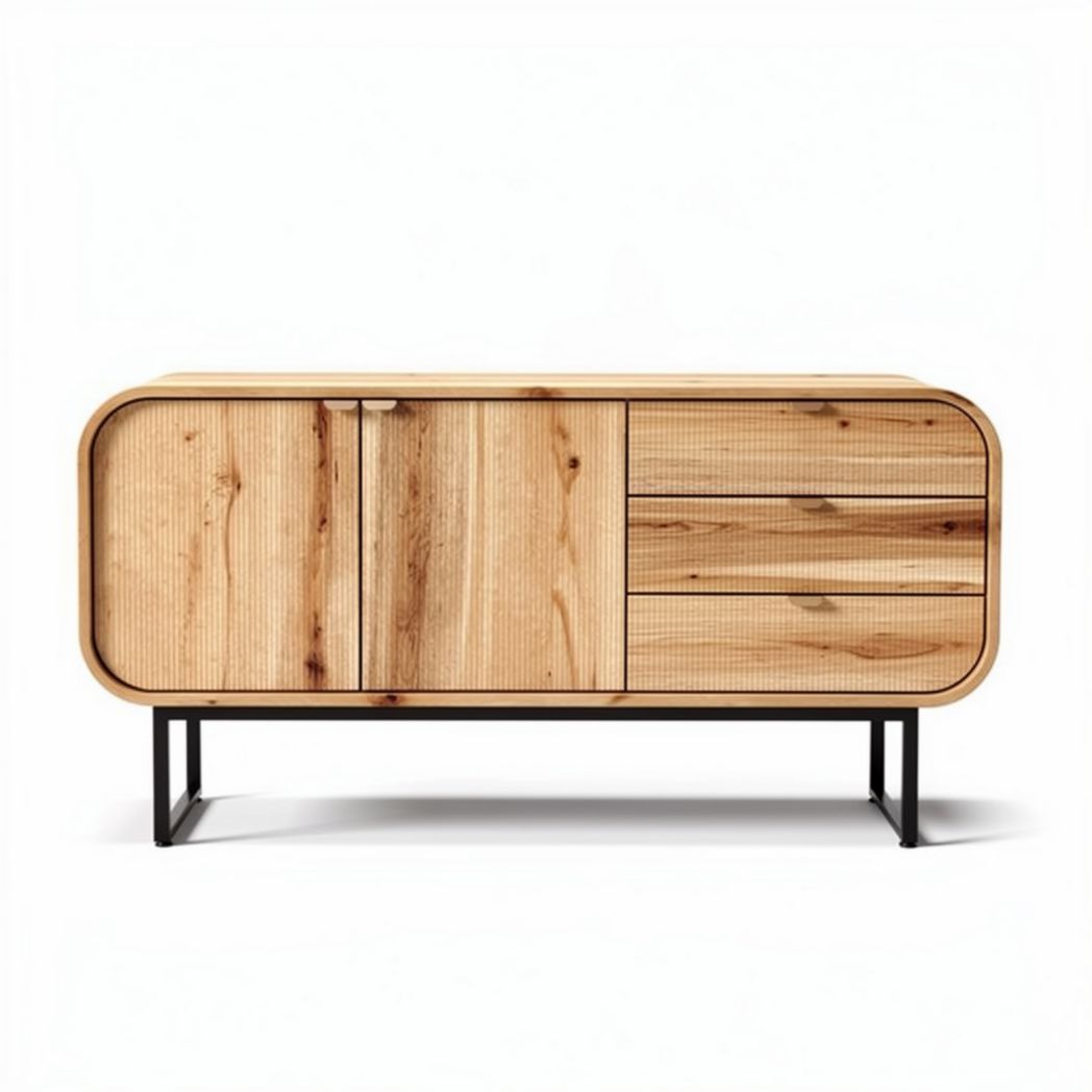 Natural Wood Sideboard Storage Unit for Living Room Use Made of Plywood and Metal Frame 100 x 40 x 70cm