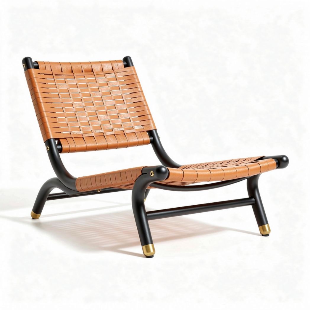 Woven Leather Lounge Chair for Indoor Relaxation – Metal Frame – 70 x 70 x 70cm